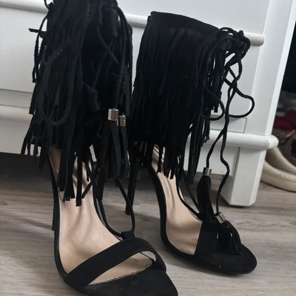 Wild Diva Black Fringe Stiletto Heels